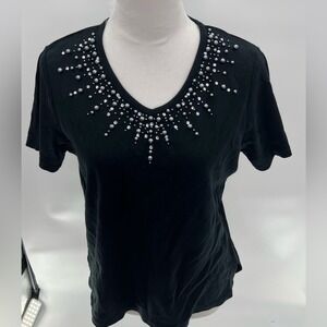 QUACKER FACTORY Black Short Sleeve Studded Shirt Size M